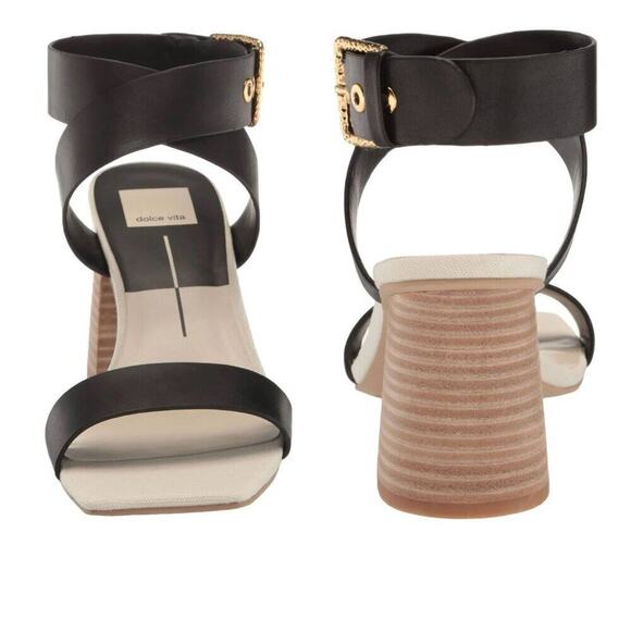 Dolce Vita | Black Paytin Square Toe Crossover Strap Heeled Sandal | Size 7 - Picture 12 of 13